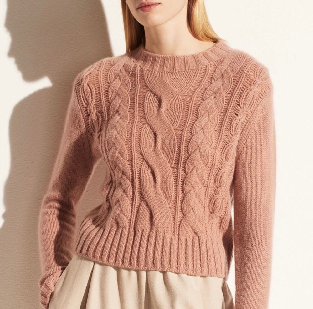 Vince 100% Cashmere Cable Knit Sweater Blush Pink Mauve Size S